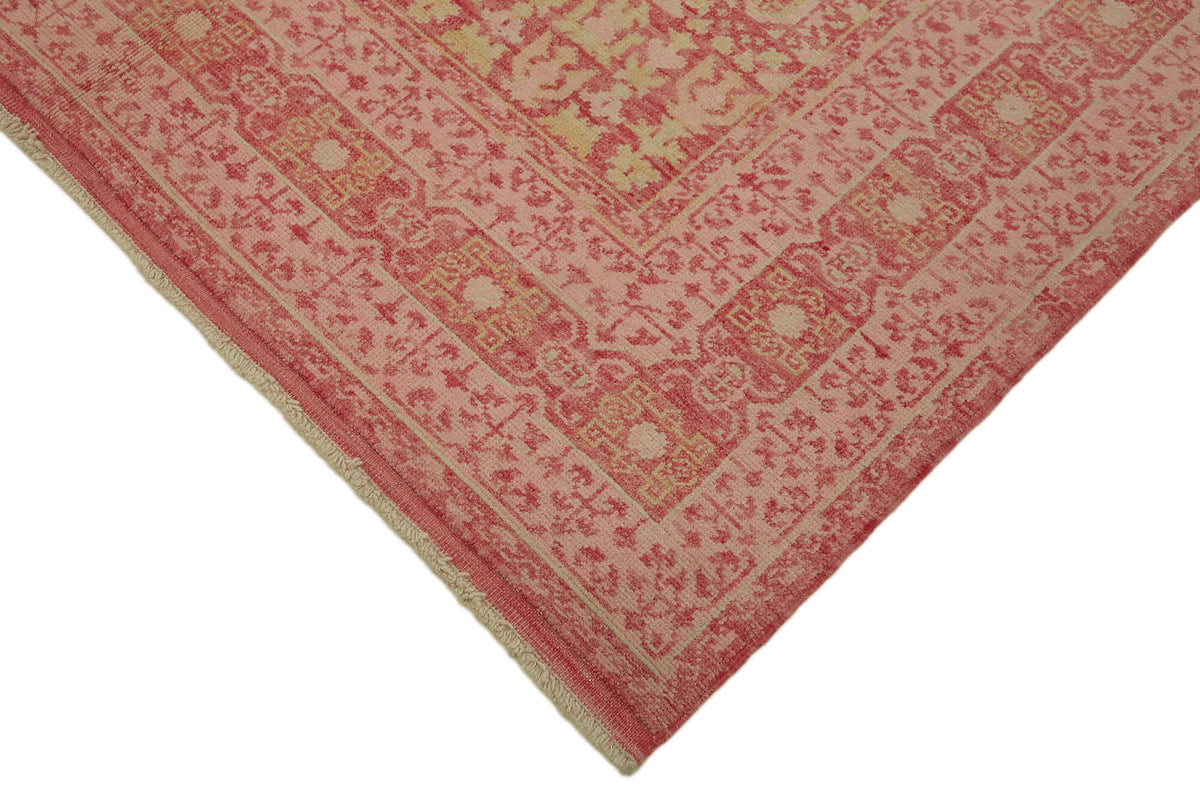 Kavima Pembe ve Bej Madalyonlu Düz Dokuma Yün Uşak Halısı 165x212 cm – detay görünümü