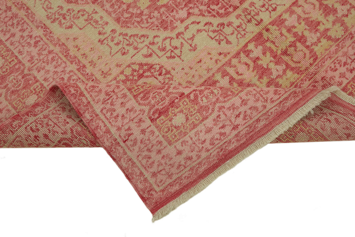 Kavima Pembe ve Bej Madalyonlu Düz Dokuma Yün Uşak Halısı 165x212 cm – kenar detayı