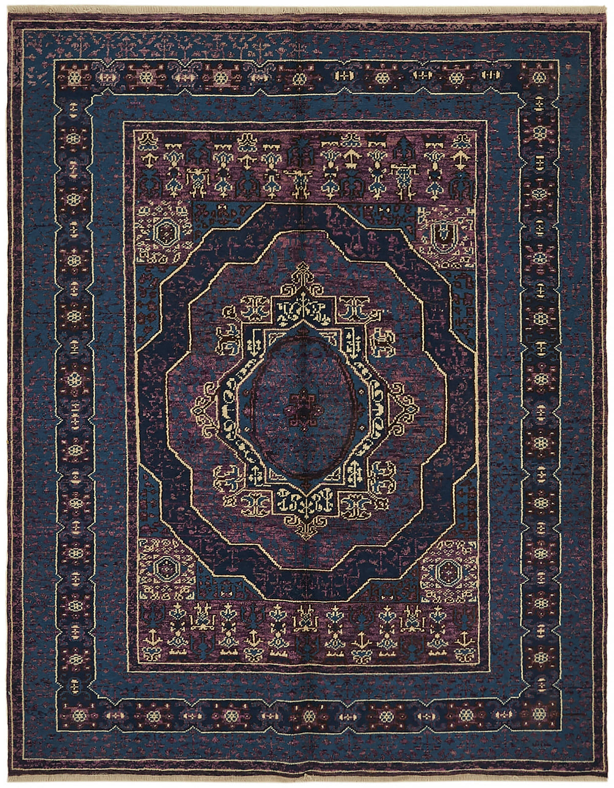 Kavima Düz Lacivert Halı El Dokuma Madalyon Desenli 165x204 cm