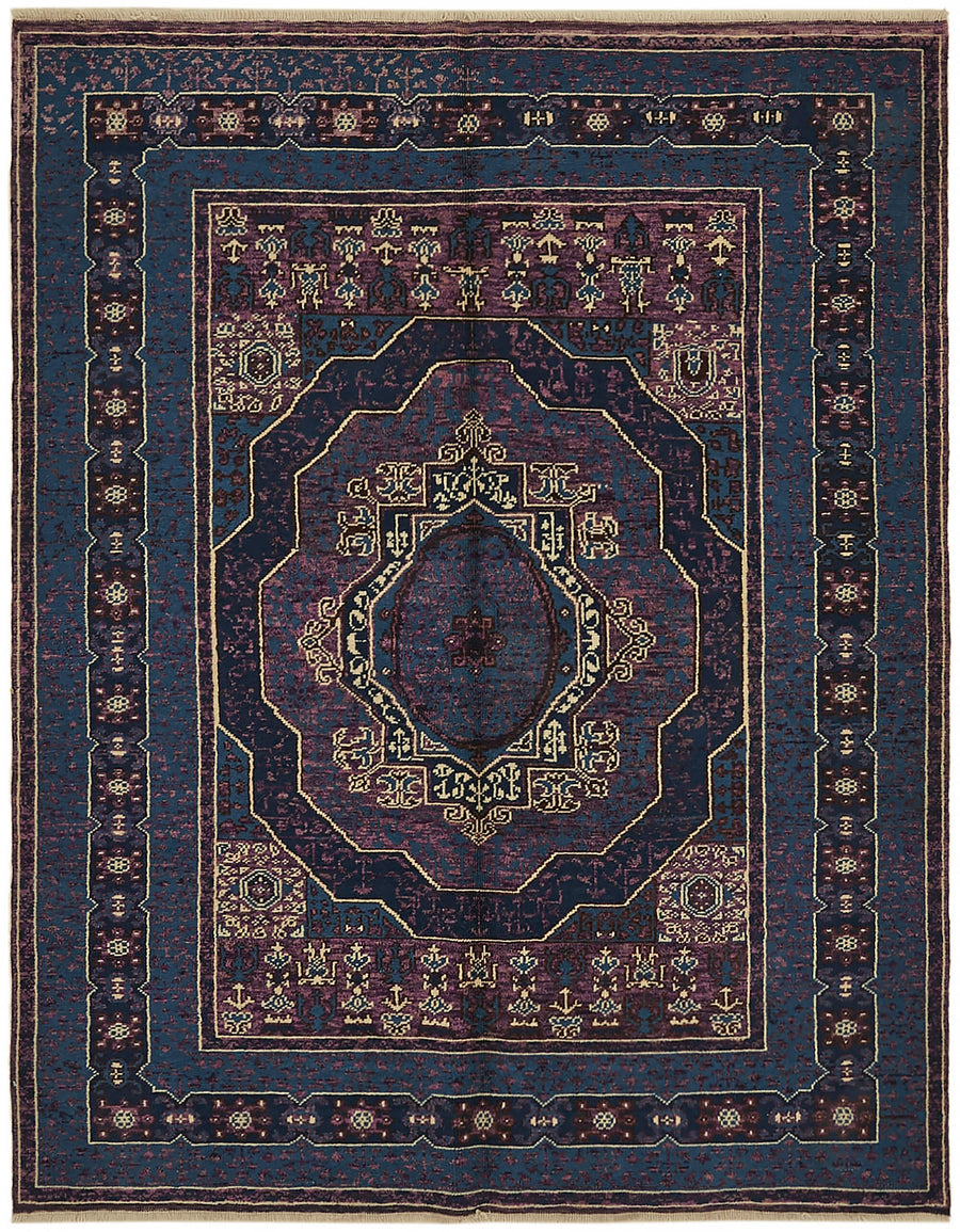 Kavima Düz Lacivert Halı El Dokuma Madalyon Desenli 165x204 cm