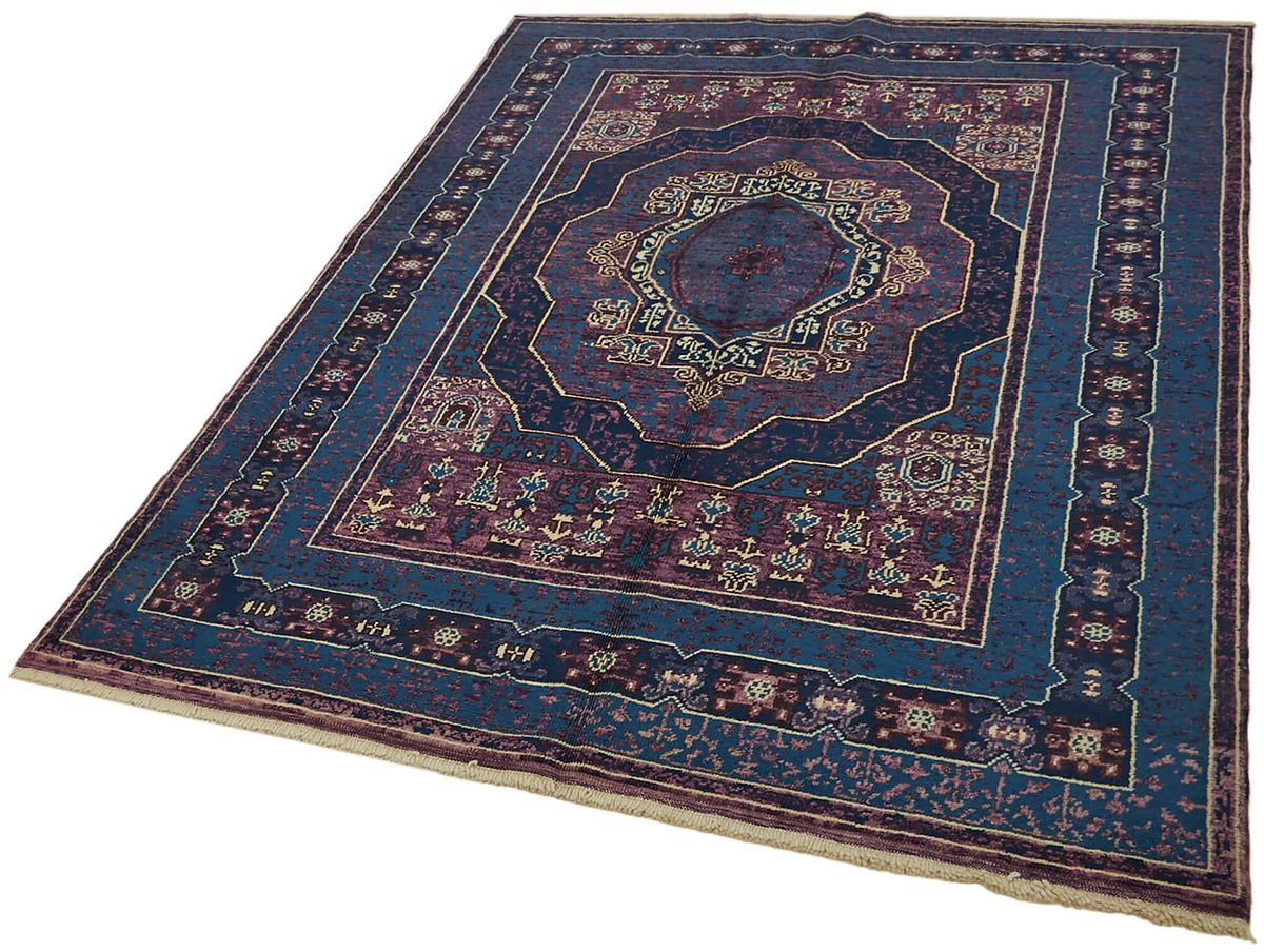 Kavima Düz Lacivert Halı El Dokuma Madalyon Desenli 165x204 cm – doku yakın çekim
