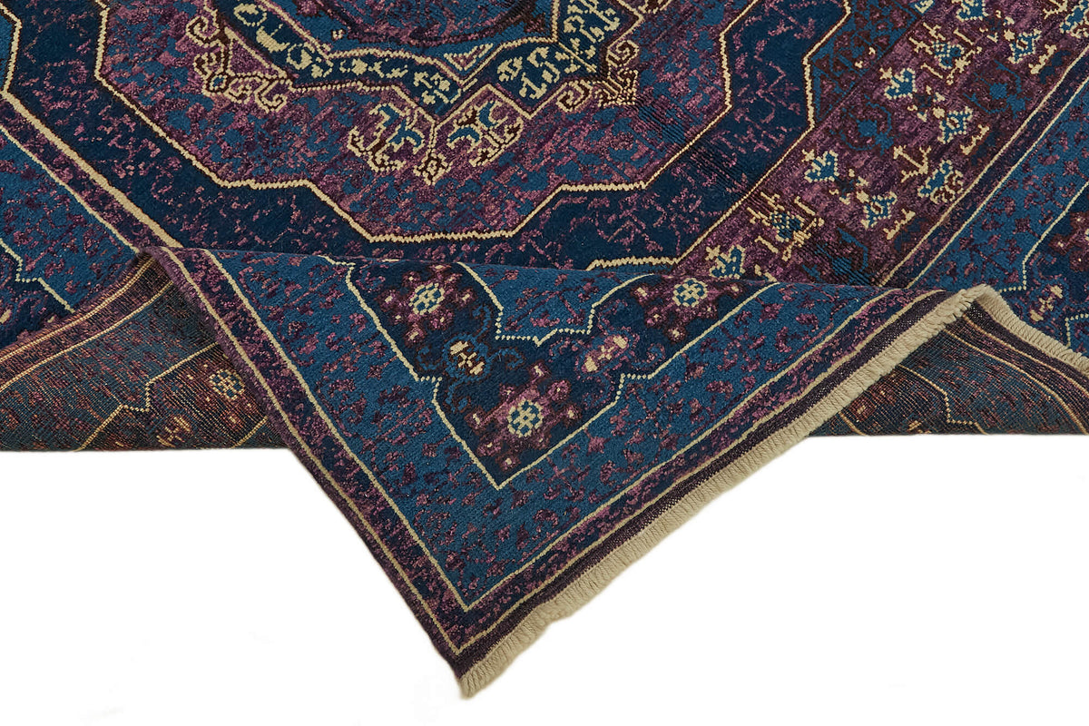 Kavima Düz Lacivert Halı El Dokuma Madalyon Desenli 165x204 cm – kenar detayı