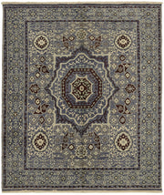 Kavima Mavi Bordo Madalyon Desenli Yün Uşak Halısı 192x168 cm 44452