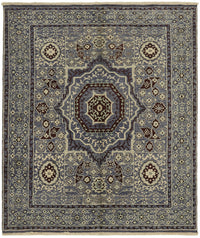 Kavima Mavi Bordo Madalyon Desenli Yün Uşak Halısı 192x168 cm 44452