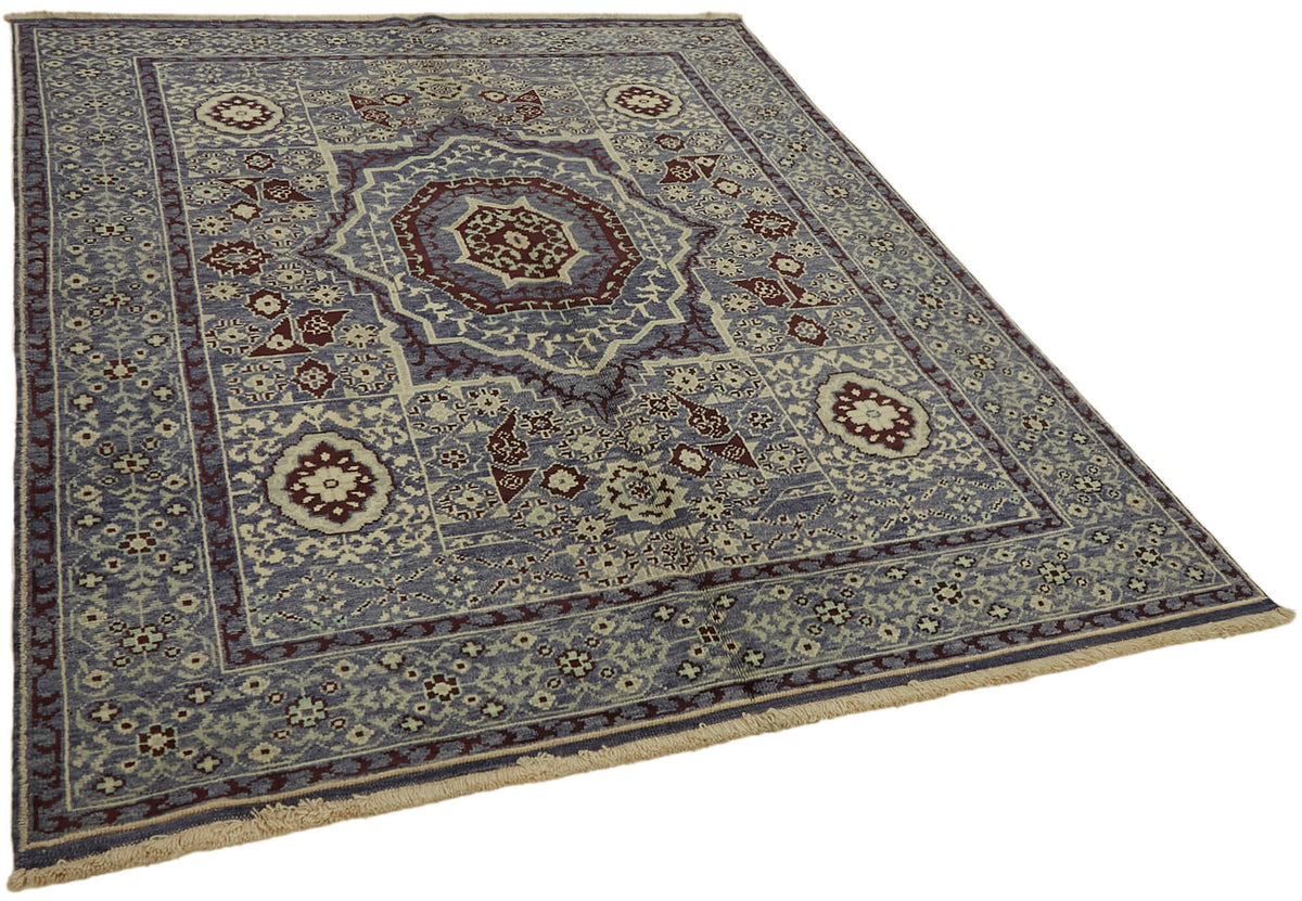 Kavima Mavi Bordo Madalyon Desenli Yün Uşak Halısı 192x168 cm 44452 – genel görünüm