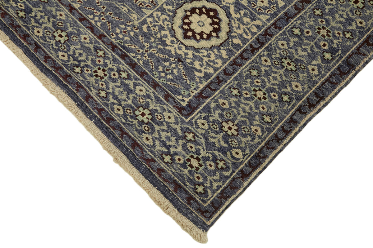 Kavima Mavi Bordo Madalyon Desenli Yün Uşak Halısı 192x168 cm 44452 – detay görünümü