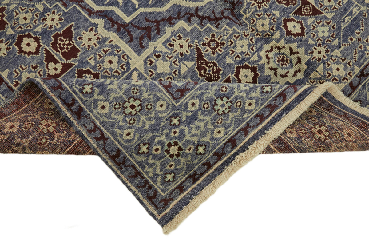 Kavima Mavi Bordo Madalyon Desenli Yün Uşak Halısı 192x168 cm 44452 – kenar detayı