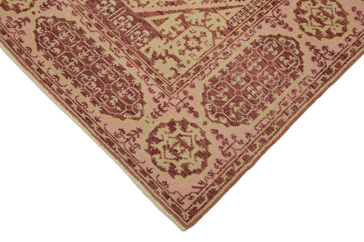 Kavima Pembe Bej Madalyon Göbek Desenli Yün El Dokuma Halı 164x216 cm – detay görünümü