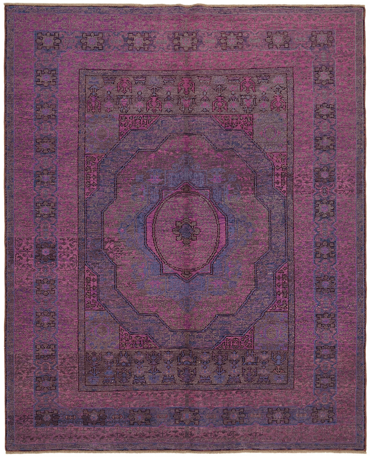 Kavima Geometrik Desenli Fuşya ve Lacivert Dokuma Modern Halı 181x218 cm