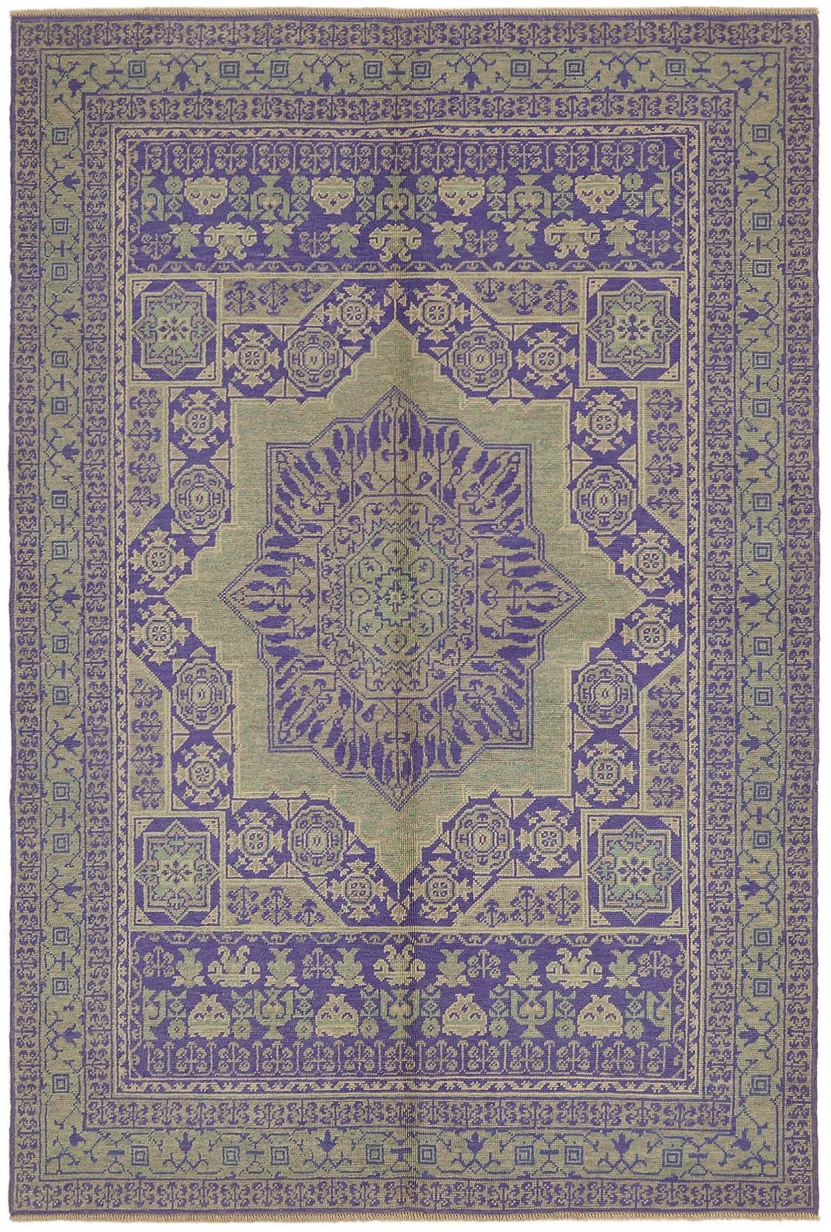 Kavima Mor Bej Madalyon Desenli Yün El Dokuma Uşak Halı 170x248 cm