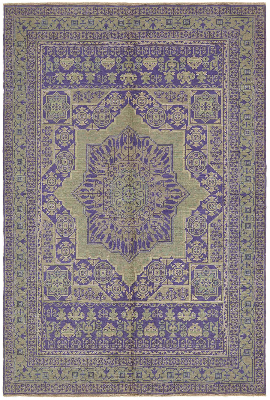 Kavima Mor Bej Madalyon Desenli Yün El Dokuma Uşak Halı 170x248 cm