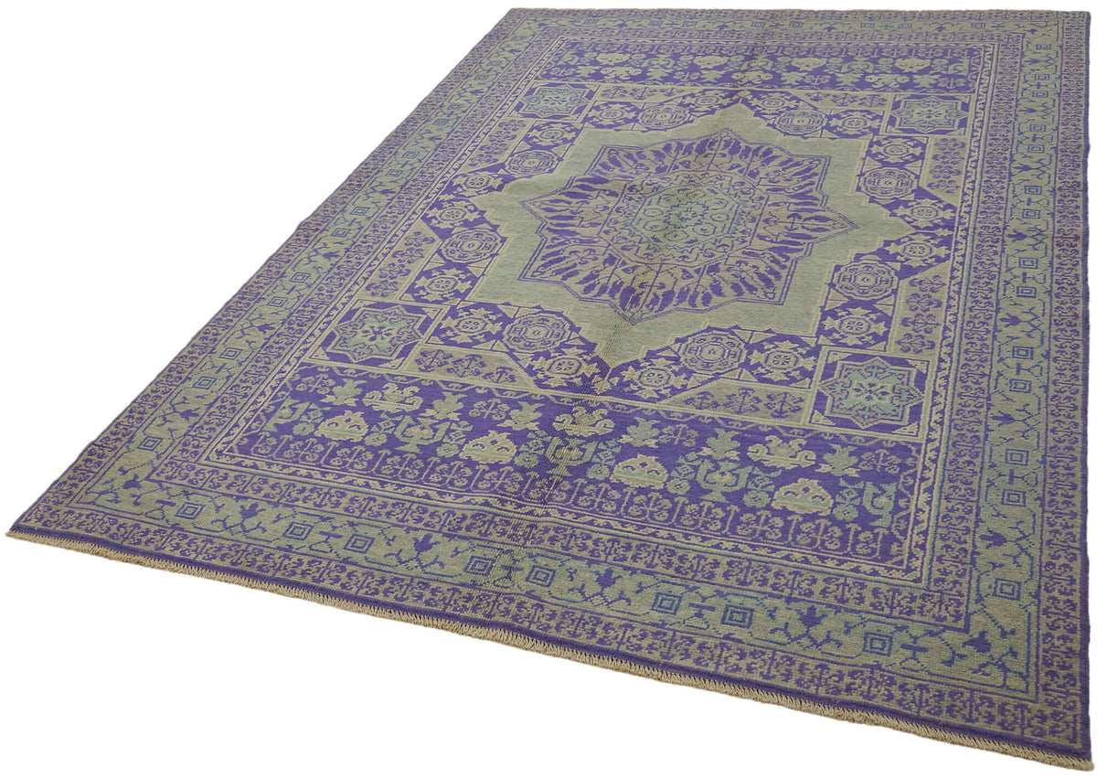 Kavima Mor Bej Madalyon Desenli Yün El Dokuma Uşak Halı 170x248 cm – doku yakın çekim