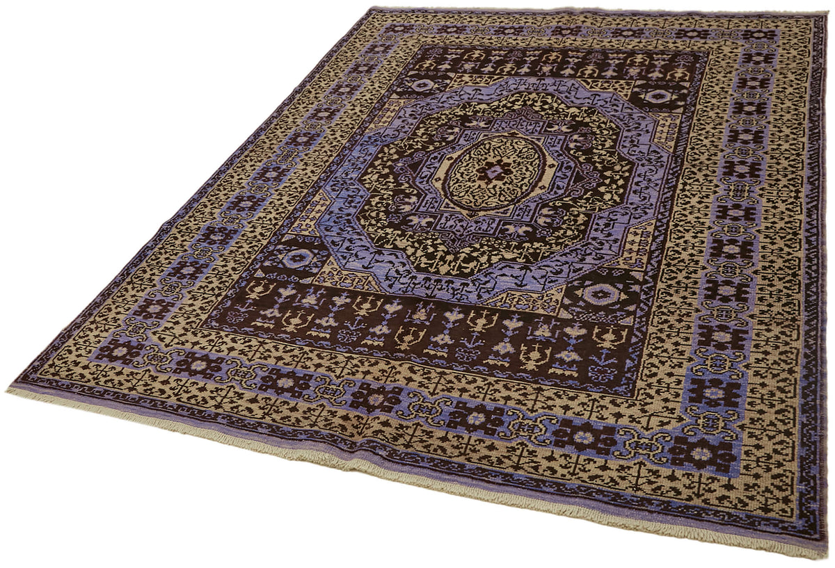 Kavima Madalyon Desenli Kahverengi Uşak El Dokuma Halısı 176x233 cm – doku yakın çekim