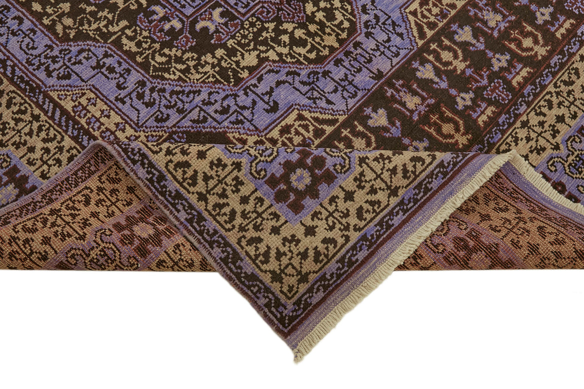 Kavima Madalyon Desenli Kahverengi Uşak El Dokuma Halısı 176x233 cm – kenar detayı