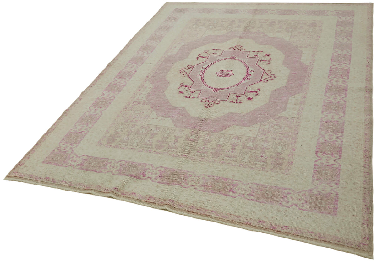 Kavima Uşak El Dokuma Pembe Krem Madalyon Desenli Halı 178x236 cm 44461 – doku yakın çekim