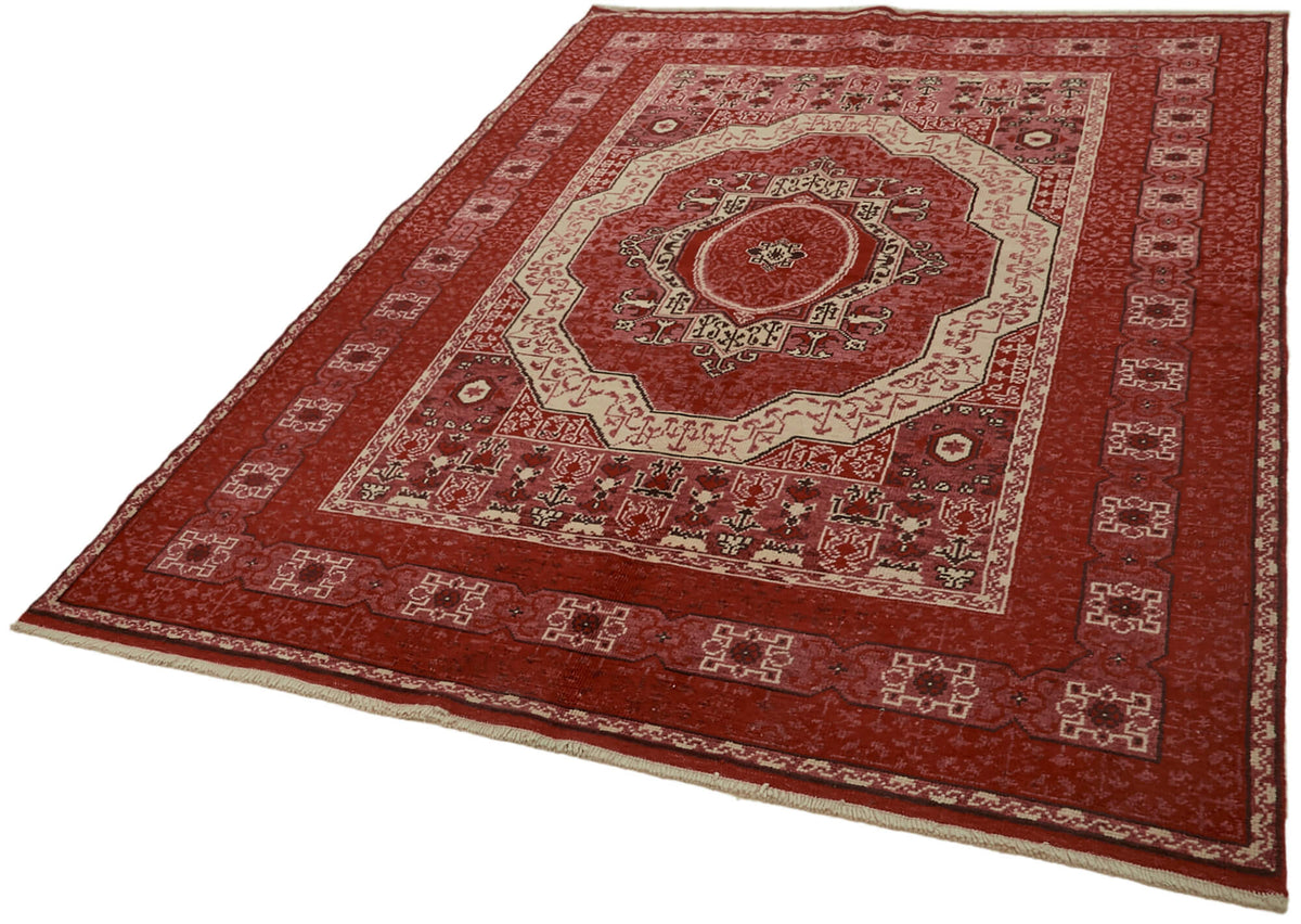 Kavima Madalyon Desenli Kırmızı Dokuma El Halısı 173x233 cm – doku yakın çekim