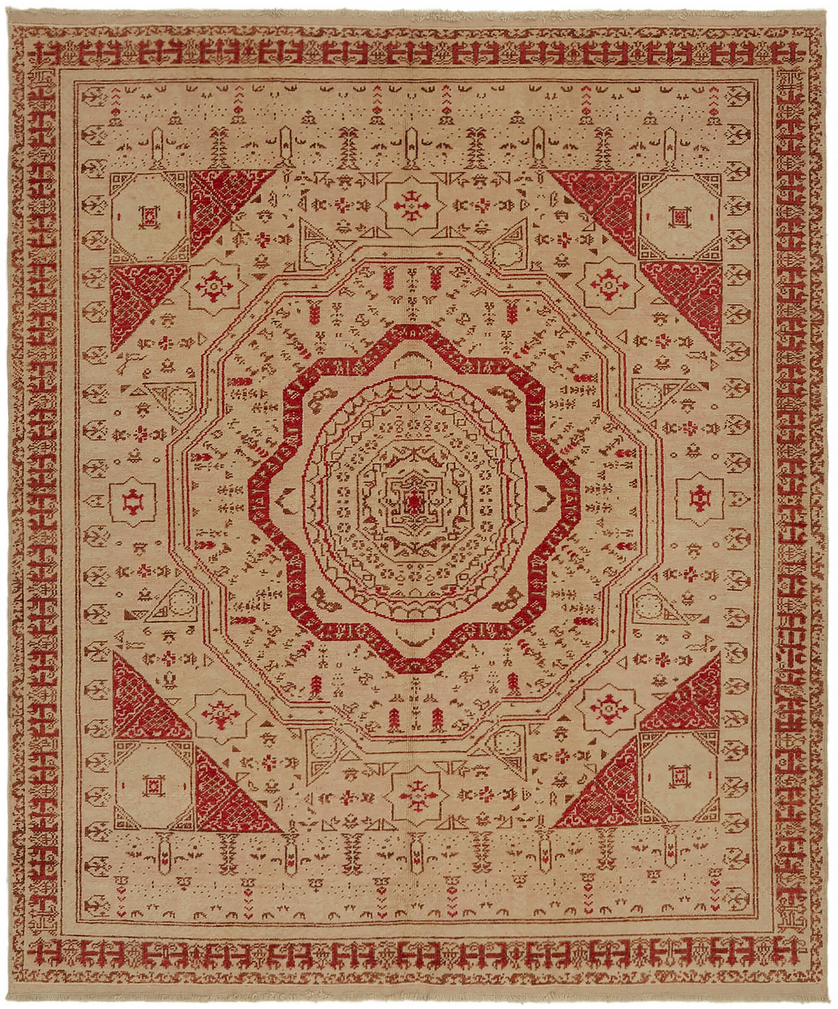 Kavima Vintage Uşak Düz Bej Madalyon Desenli Halı 205x238 cm