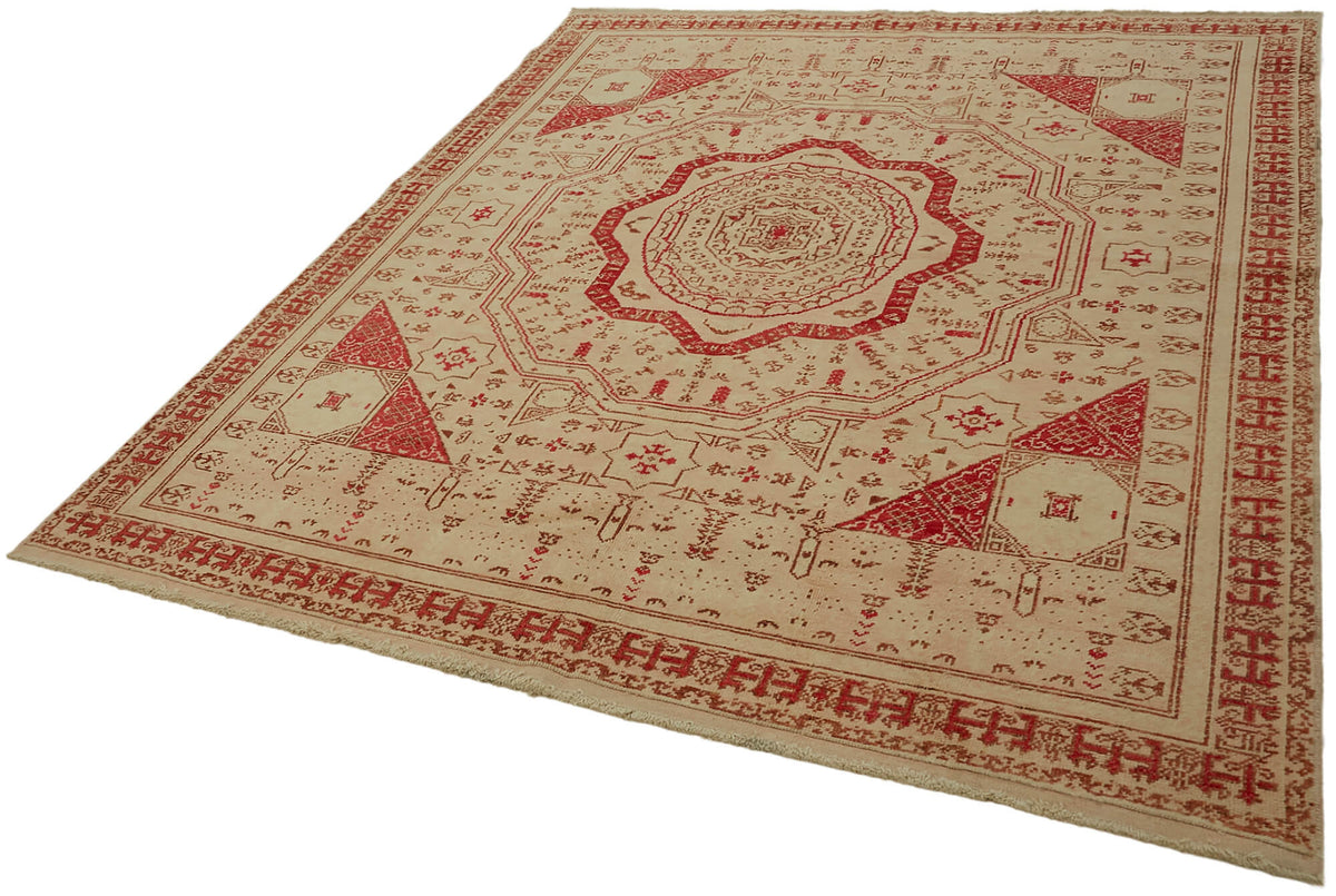 Kavima Vintage Uşak Düz Bej Madalyon Desenli Halı 205x238 cm – doku yakın çekim