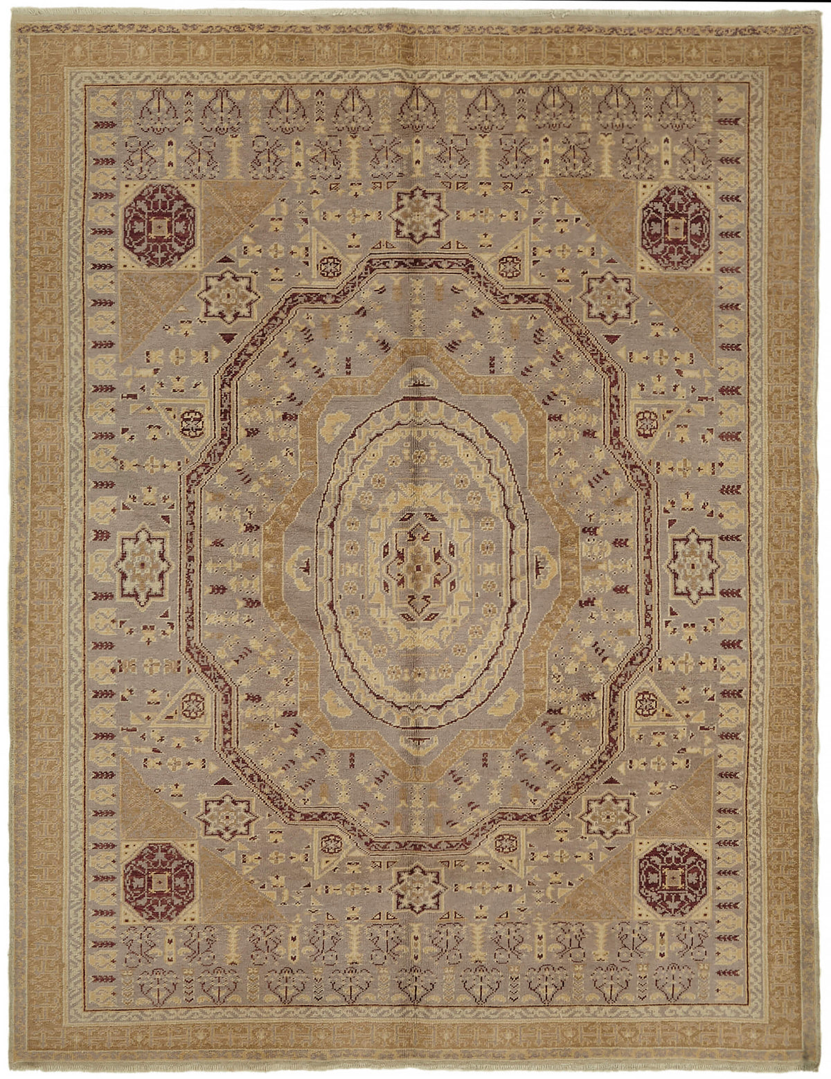 Kavima Bej Gri Madalyon Desenli El Dokuma Halı 212x265 cm
