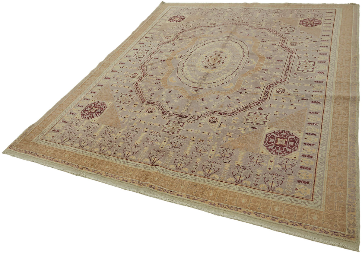 Kavima Bej Gri Madalyon Desenli El Dokuma Halı 212x265 cm – doku yakın çekim