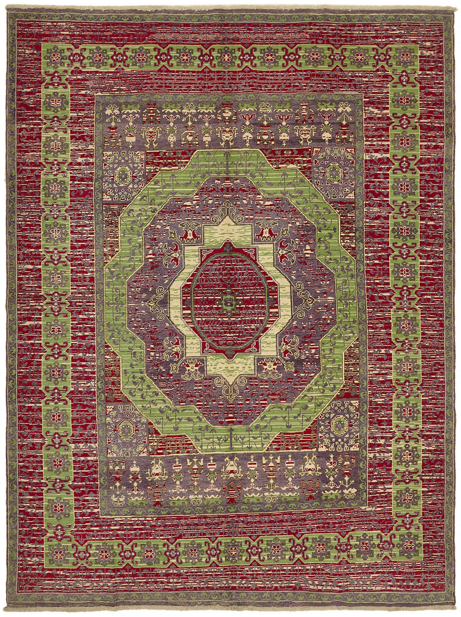 Kavima Vintage Uşak Kırmızı Yeşil Madalyon Desenli El Dokuma Halı 262x340 cm