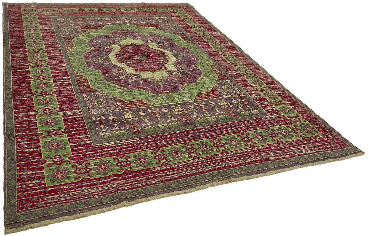 Kavima Vintage Uşak Kırmızı Yeşil Madalyon Desenli El Dokuma Halı 262x340 cm – genel görünüm