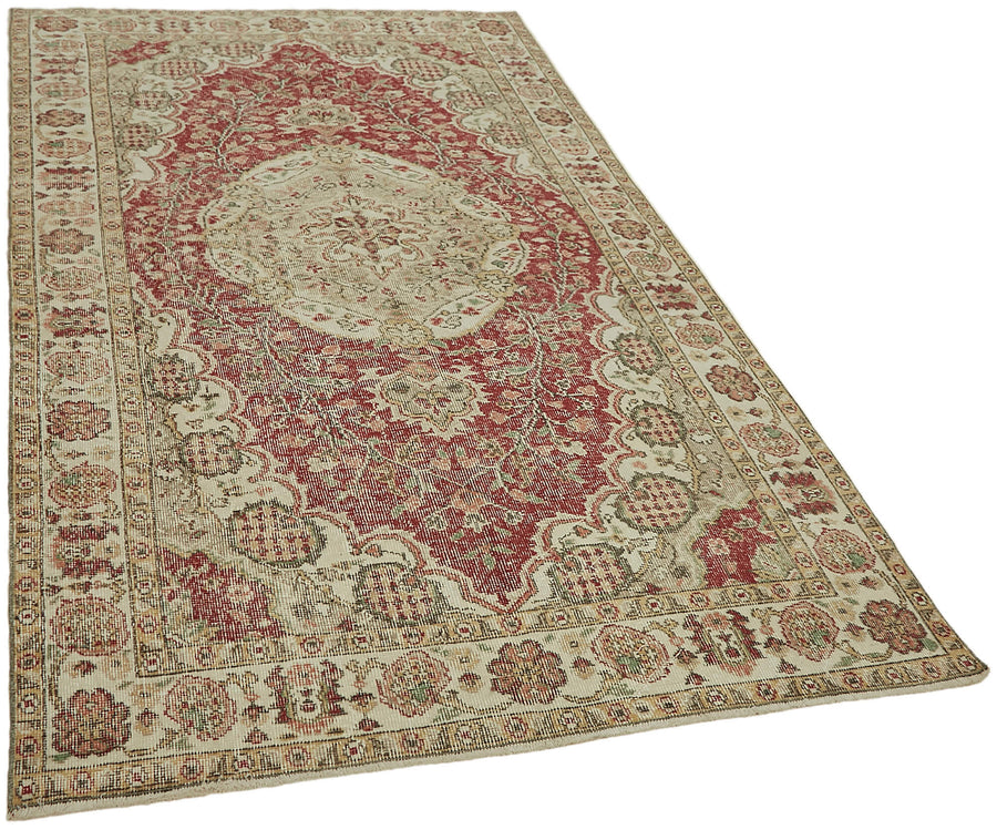 Tinra Bej Zemin Üzeri Bordo Madalyon Desenli Yün Halı 155x272 cm – genel görünüm