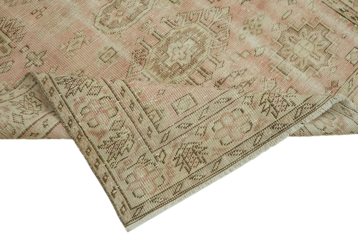 Tinra Pembe ve Bej Geometrik Desenli Yün Halı 146x245 cm – kenar detayı