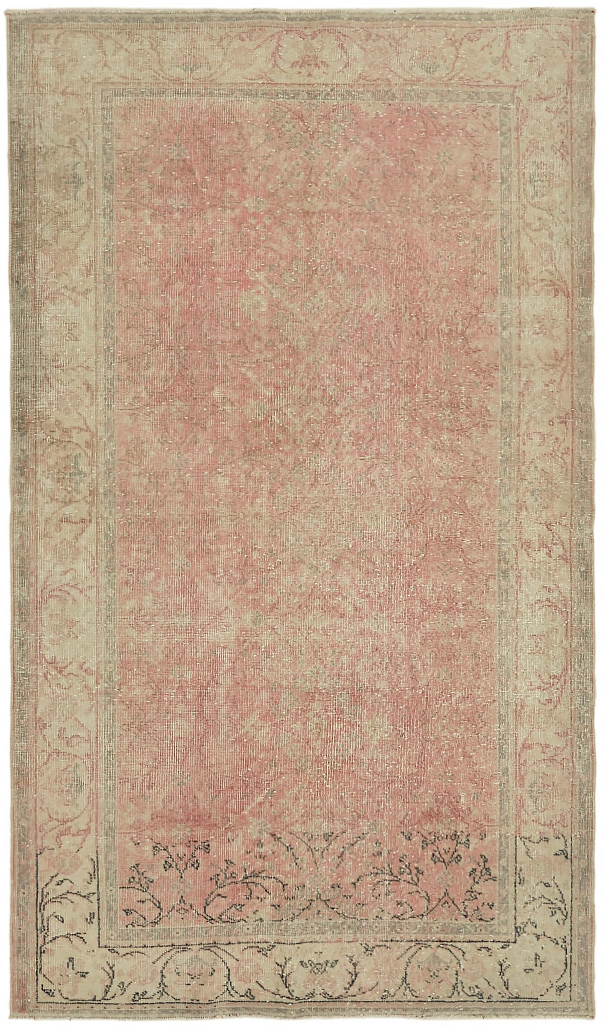 Tinra Pembe Halı Eskitme Yüzeyli Çiçek Desenli Vintage 148x253 cm