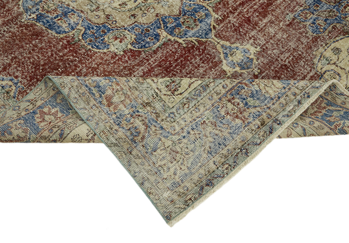 Tinra Madalyon Desenli Kırmızı Eskitme Dokulu Vintage Halı 210x302 cm – kenar detayı