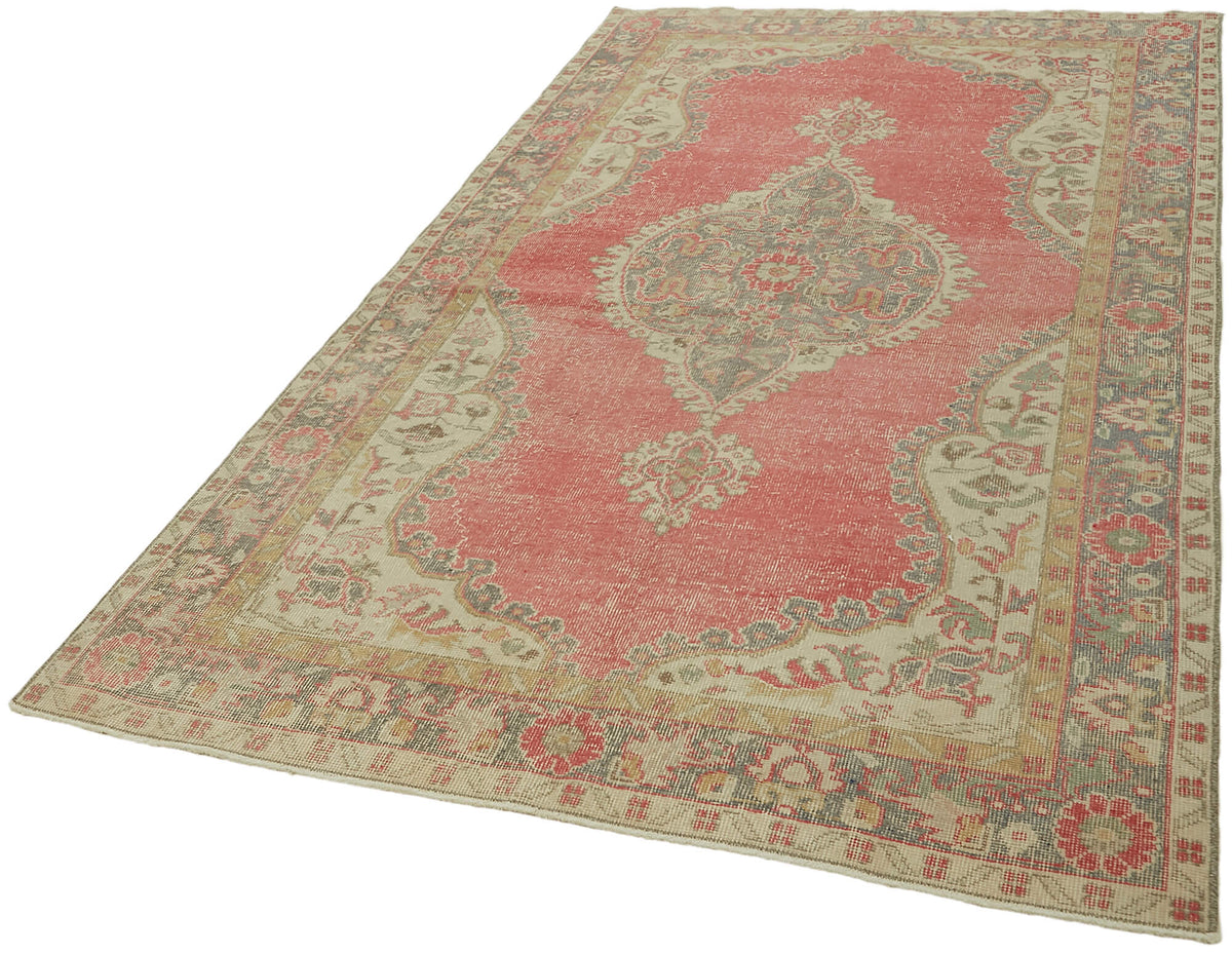 Tinra Pembe Halı Vintage Madalyon Desenli El Dokuma 145x265 cm – doku yakın çekim