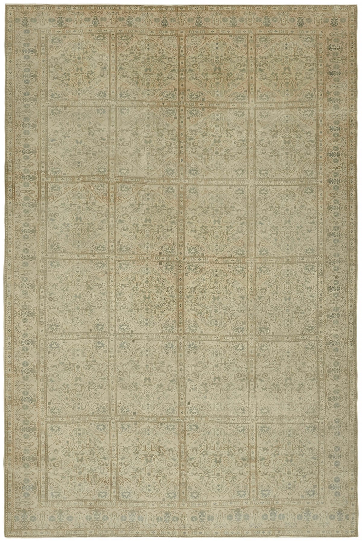Rusvo Bej Gri Geometrik Desenli Yün Pamuk El Dokuma Halı 264x390 cm