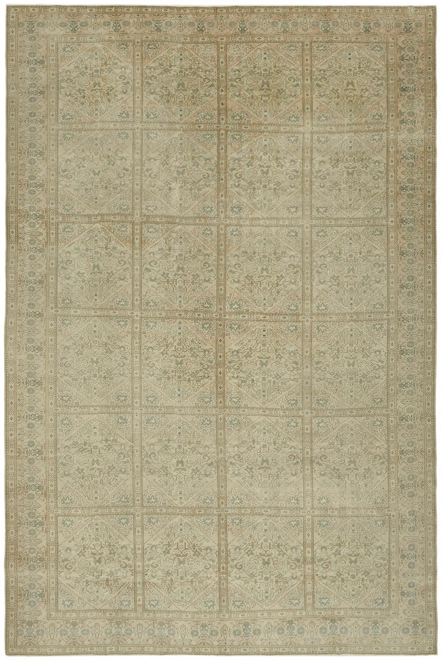 Rusvo Bej Gri Geometrik Desenli Yün Pamuk El Dokuma Halı 264x390 cm