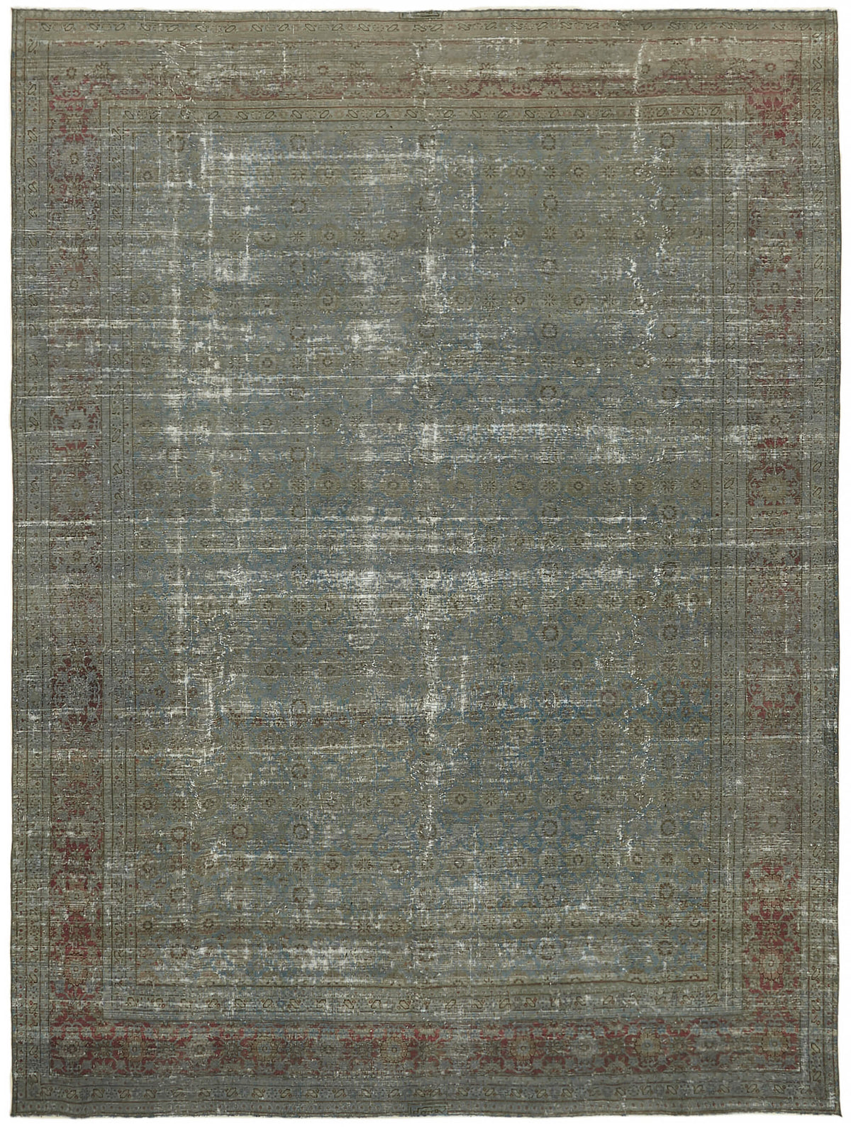 Zelko Gri Mavi Eskitme Desenli Yün Pamuk El Dokuma Halı 294x384 cm