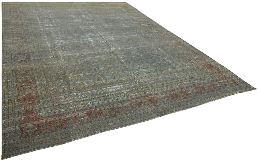 Zelko Gri Mavi Eskitme Desenli Yün Pamuk El Dokuma Halı 294x384 cm – genel görünüm