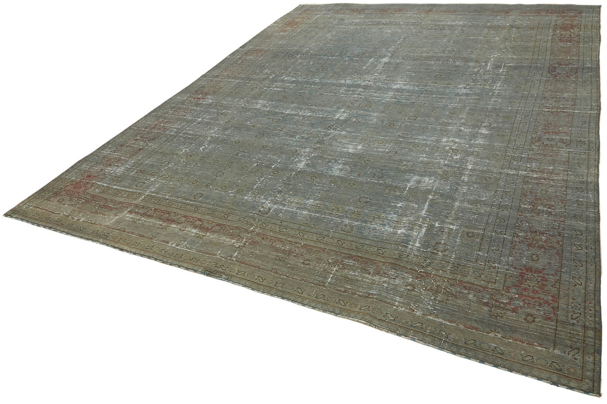 Zelko Gri Mavi Eskitme Desenli Yün Pamuk El Dokuma Halı 294x384 cm – doku yakın çekim