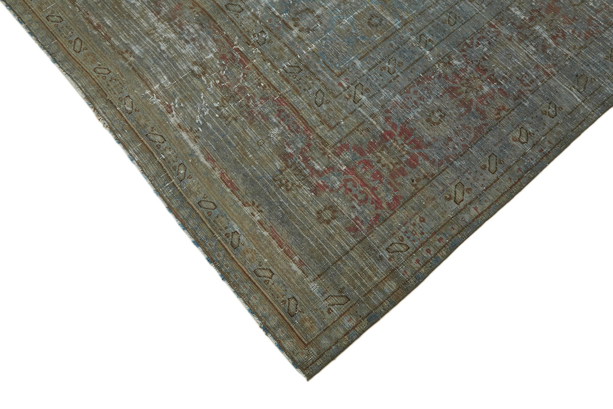 Zelko Gri Mavi Eskitme Desenli Yün Pamuk El Dokuma Halı 294x384 cm – detay görünümü