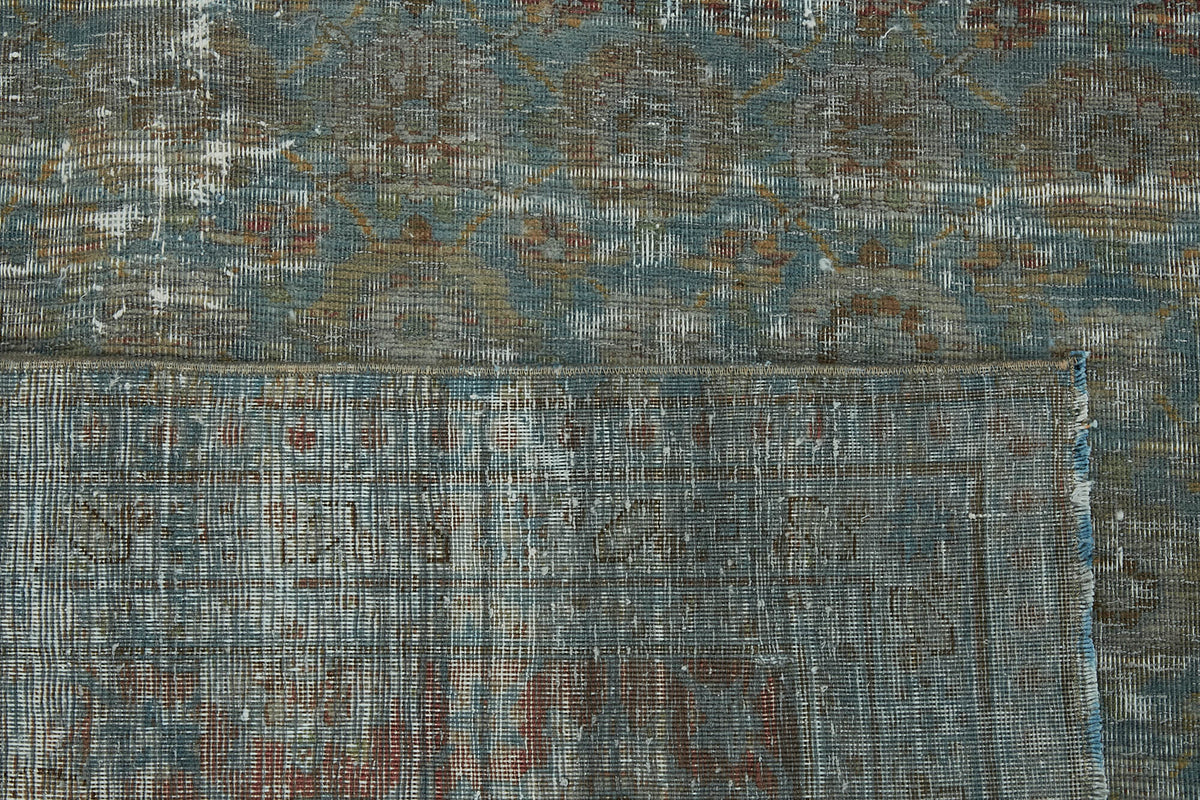 Zelko Gri Mavi Eskitme Desenli Yün Pamuk El Dokuma Halı 294x384 cm – arka yüz görünümü