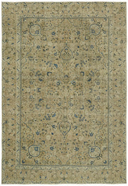 Rusvo Çiçek Desenli Bej Lacivert Vintage El Dokuma Halı 255x368 cm