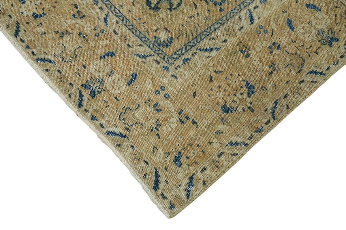 Rusvo Çiçek Desenli Bej Lacivert Vintage El Dokuma Halı 255x368 cm – detay görünümü