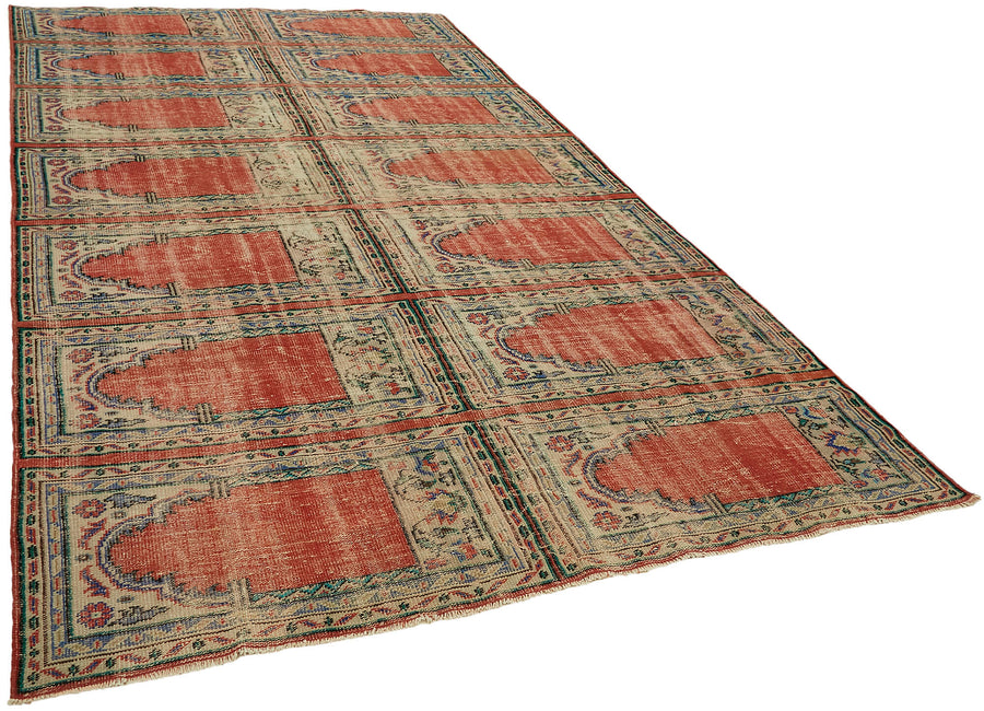 Rusvo Kırmızı Geometrik Desenli Yün ve Pamuk Vintage Halı 226x385 cm – genel görünüm
