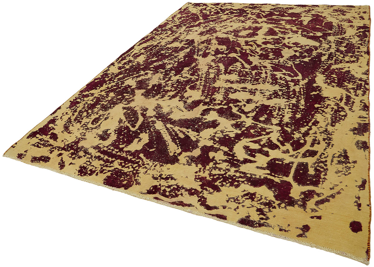 Zelko Bej ve Bordo Soyut Desenli Overdyed Yün Halı 226x343 cm – doku yakın çekim