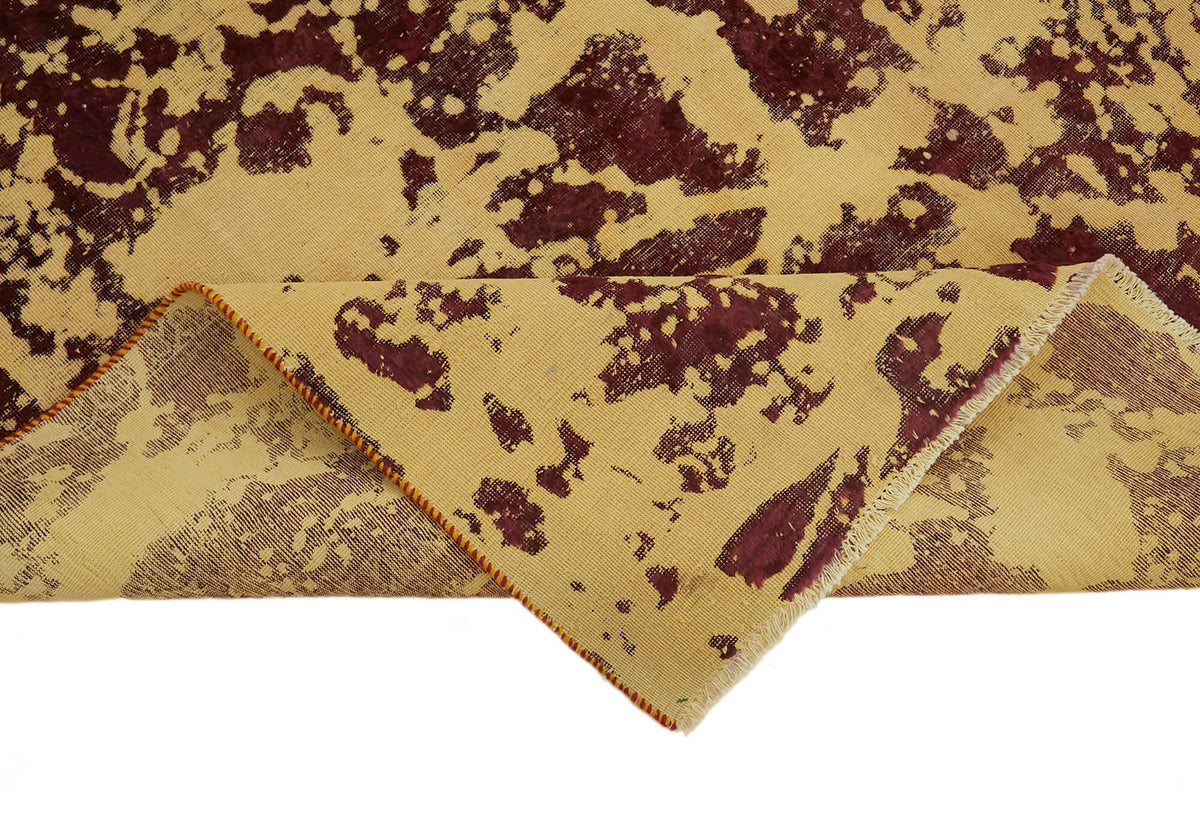 Zelko Bej ve Bordo Soyut Desenli Overdyed Yün Halı 226x343 cm – kenar detayı
