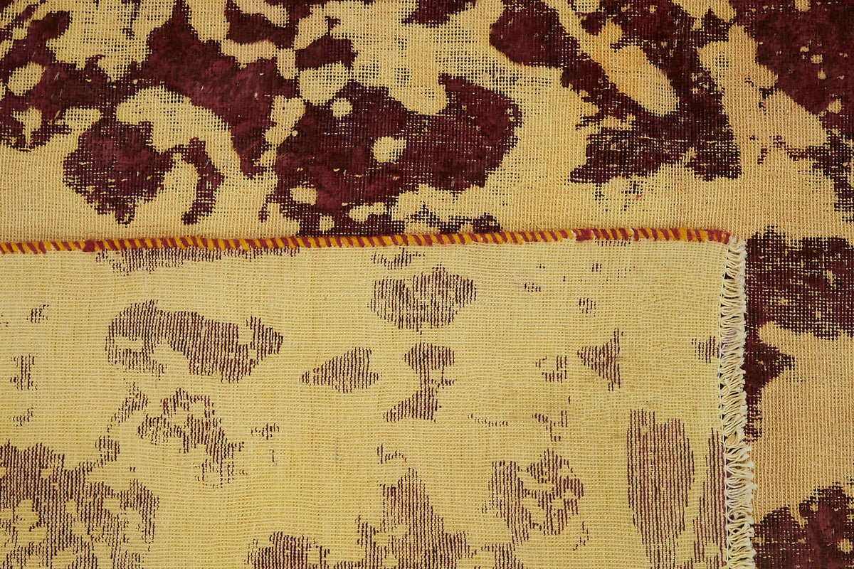 Zelko Bej ve Bordo Soyut Desenli Overdyed Yün Halı 226x343 cm – arka yüz görünümü