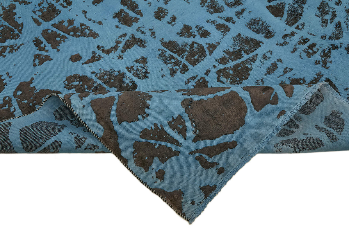 Zelko Overdyed Mavi Kahverengi Soyut El Dokuma Halı 272x370 cm – kenar detayı