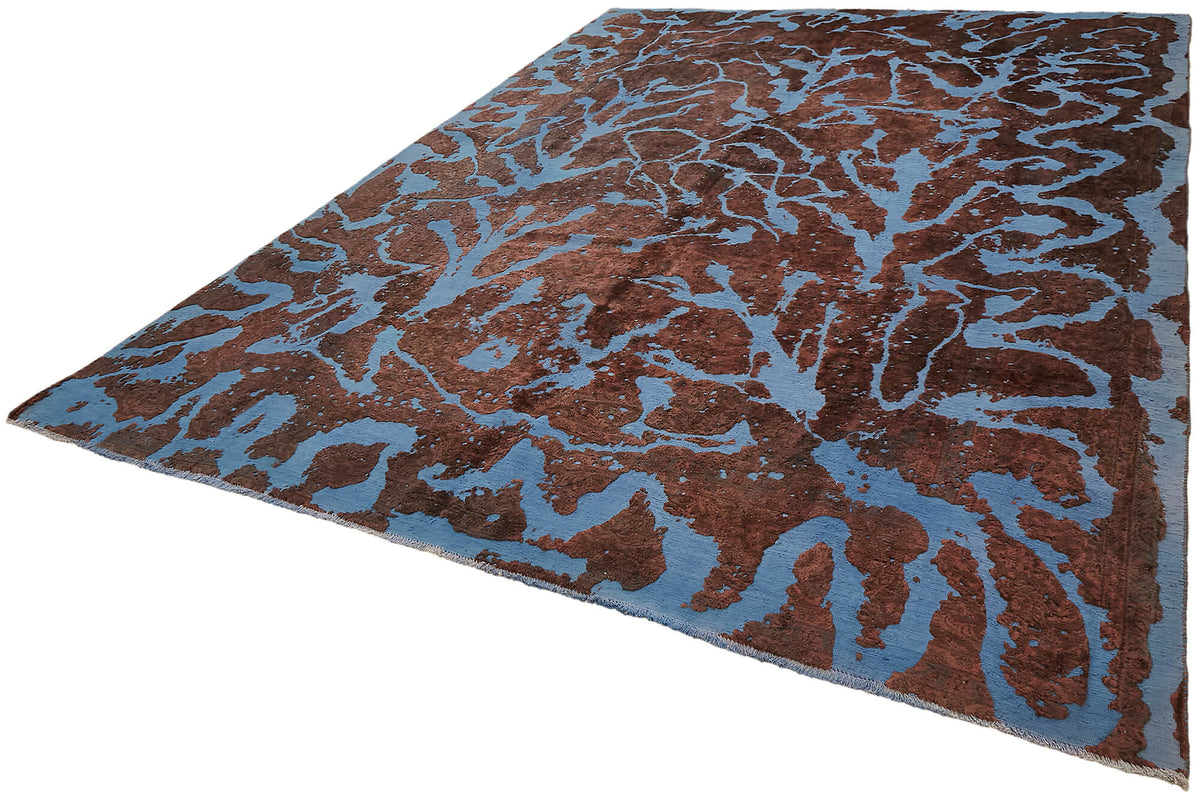 Zelko Overdyed Kahverengi ve Mavi Soyut Desenli Modern Halı 283x388 cm – doku yakın çekim