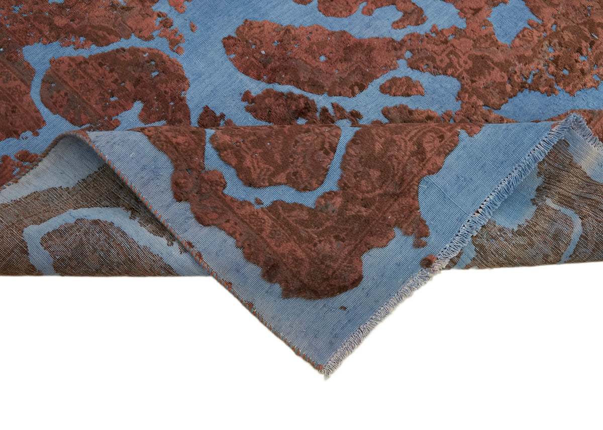 Zelko Overdyed Kahverengi ve Mavi Soyut Desenli Modern Halı 283x388 cm – kenar detayı