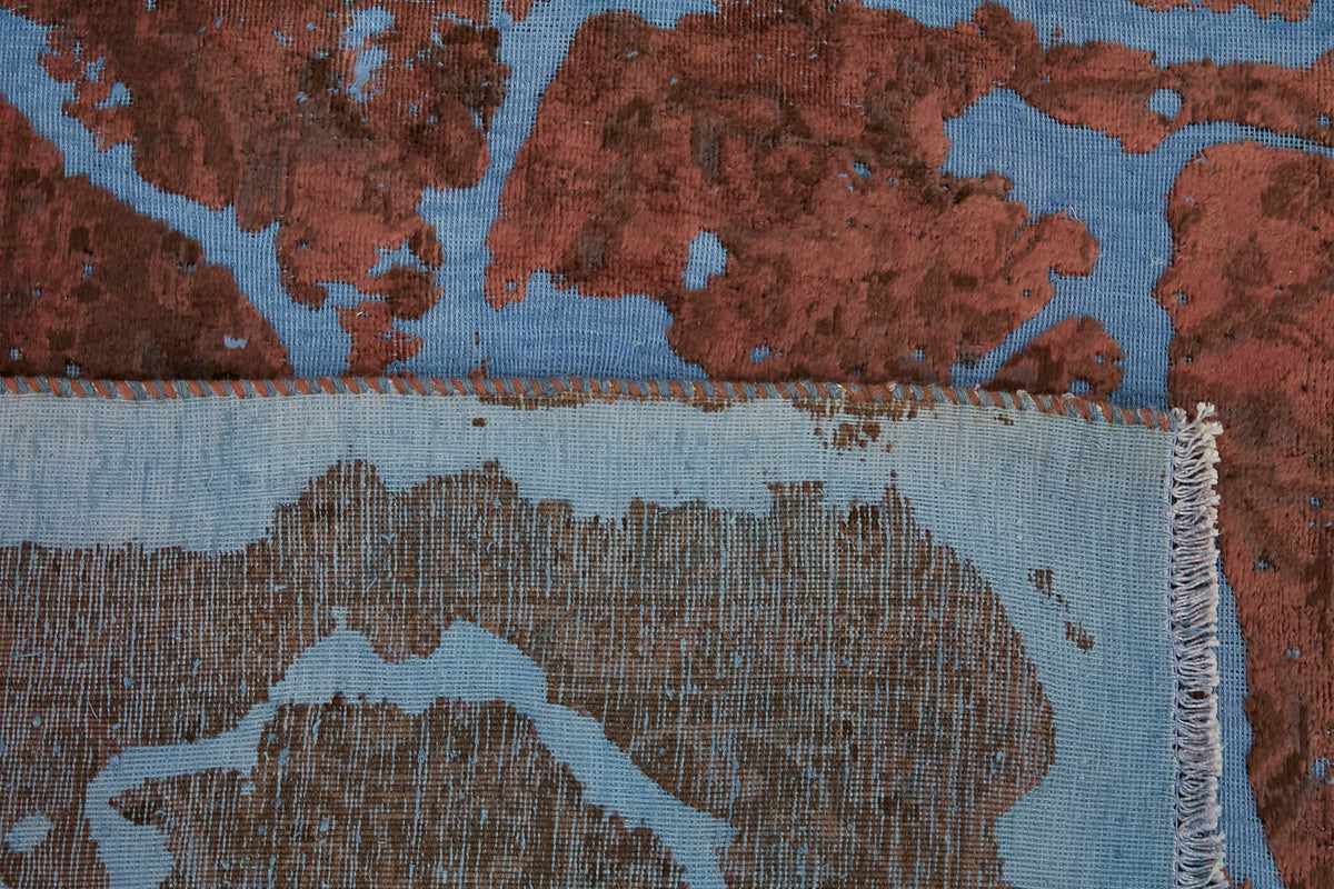 Zelko Overdyed Kahverengi ve Mavi Soyut Desenli Modern Halı 283x388 cm – arka yüz görünümü