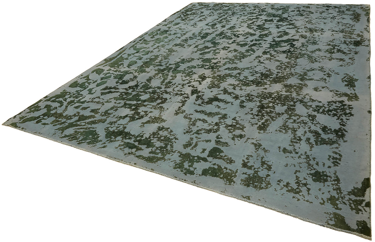 Zelko Soyut Desenli Koyu Gri ve Yeşil Vintage El Dokuma Halı 280x379 cm – doku yakın çekim