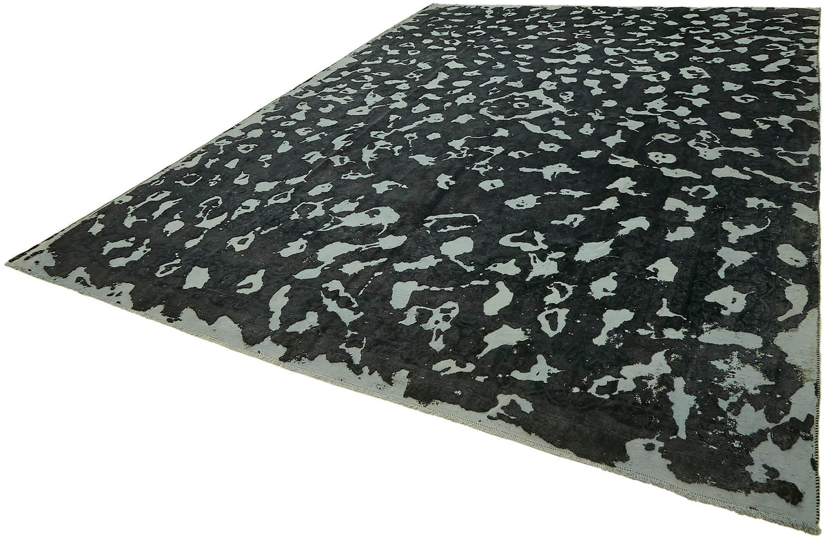 Zelko Siyah Soyut Desenli Yün ve Pamuk El Dokuma Halı 308x423 cm – doku yakın çekim
